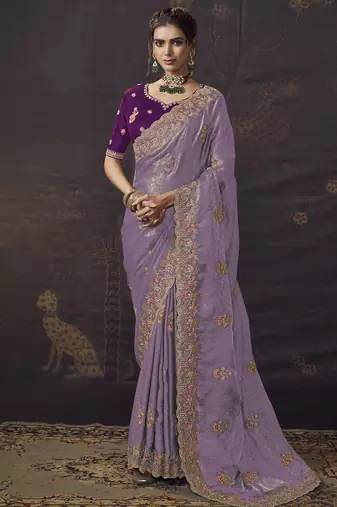 Light purple party wear self jecquard saree with designer blouse fabric
