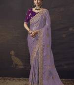 Light purple party wear self jecquard saree with designer blouse fabric