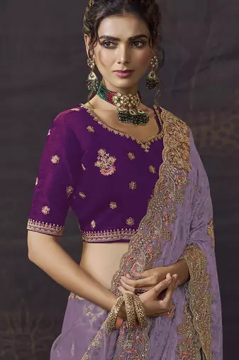 Light purple party wear self jecquard saree with designer blouse fabric