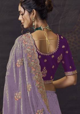 Light purple party wear self jecquard saree with designer blouse fabric 3