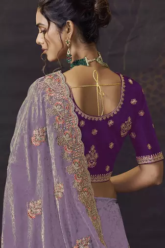 Light purple party wear self jecquard saree with designer blouse fabric