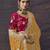 Yellow party wear satin saree with designer blouse fabric