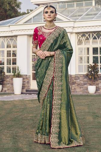 Mehendi party wear jecquard saree with designer blouse fabric