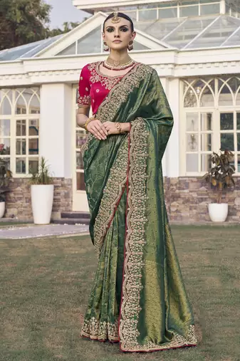 Mehendi party wear jecquard saree with designer blouse fabric