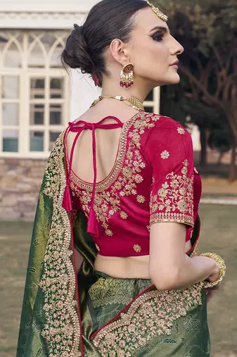 Mehendi party wear jecquard saree with designer blouse fabric