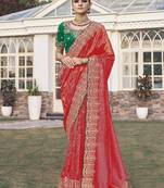 Red party wear jecquard saree with designer blouse fabric