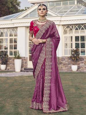 Purple party wear jecquard saree with designer blouse fabric 1
