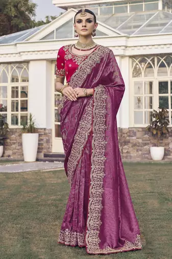 Purple party wear jecquard saree with designer blouse fabric