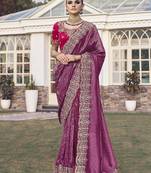 Purple party wear jecquard saree with designer blouse fabric