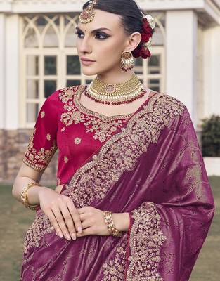 Purple party wear jecquard saree with designer blouse fabric 2