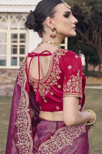 Purple party wear jecquard saree with designer blouse fabric