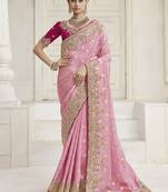 Pink party wear tissue vicose saree with designer blouse fabric