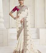 Cream party wear tissue vicose saree with designer blouse fabric