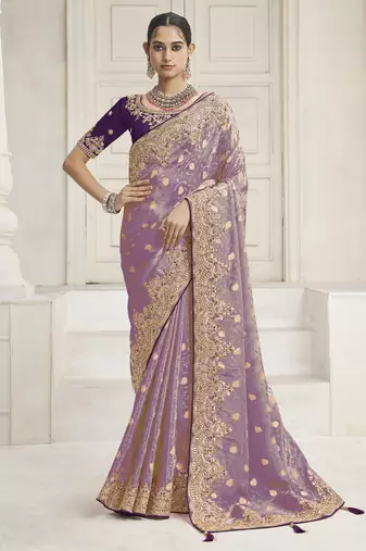 Purple party wear tissue vicose saree with designer blouse fabric