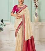 Cream party wear jecquard saree with designer blouse fabric