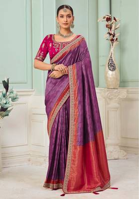 Purple party wear jecquard saree with designer blouse fabric 1
