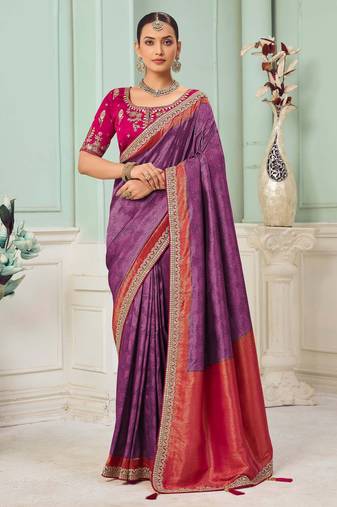 Purple party wear jecquard saree with designer blouse fabric