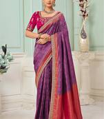 Purple party wear jecquard saree with designer blouse fabric