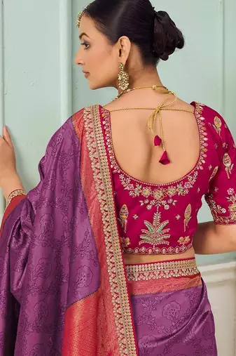 Purple party wear jecquard saree with designer blouse fabric