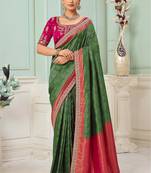 Green party wear jecquard saree with designer blouse fabric