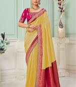 Yellow party wear jecquard saree with designer blouse fabric