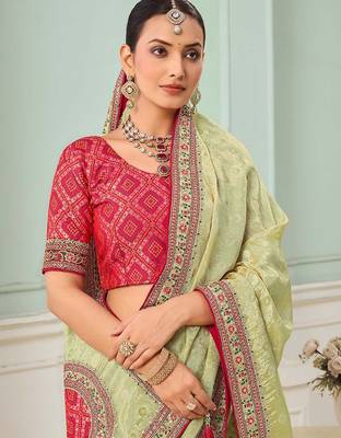 Pista green party wear tissue vicose saree with designer blouse fabric 2