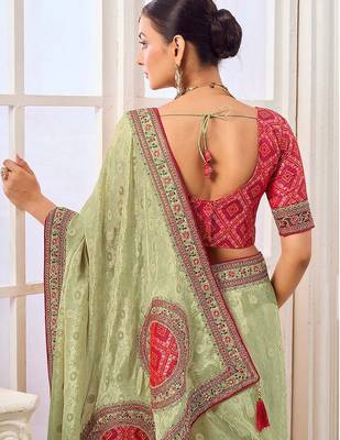 Pista green party wear tissue vicose saree with designer blouse fabric 3