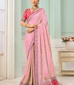 Pink party wear tissue vicose saree with designer blouse fabric