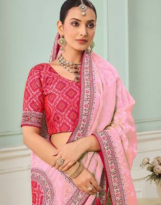 Pink party wear tissue vicose saree with designer blouse fabric 2