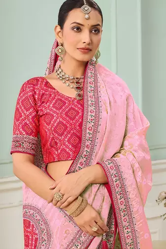 Pink party wear tissue vicose saree with designer blouse fabric