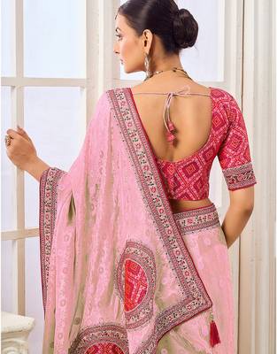 Pink party wear tissue vicose saree with designer blouse fabric 3