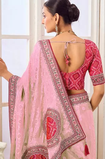Pink party wear tissue vicose saree with designer blouse fabric