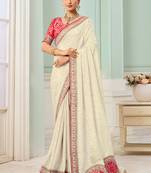 Cream party wear tissue vicose saree with designer blouse fabric