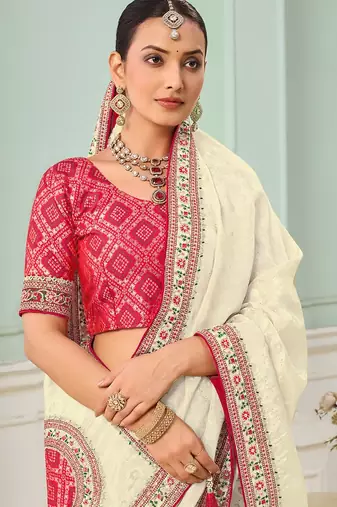 Cream party wear tissue vicose saree with designer blouse fabric