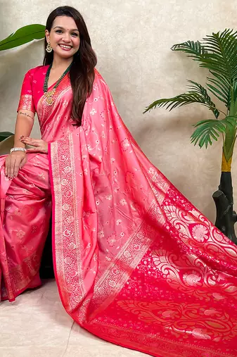 banarasi jaal zari woven silk blend saree