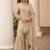 Cream silk satin embroidered designer sharara suit