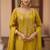 Yellow silk satin embroidered designer sharara suit