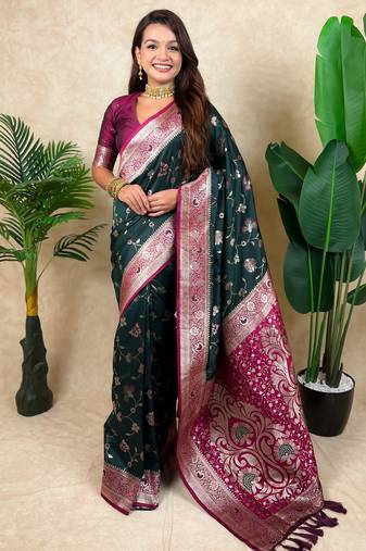 banarasi jaal zari woven silk blend saree