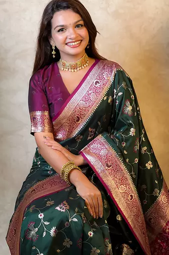 banarasi jaal zari woven silk blend saree