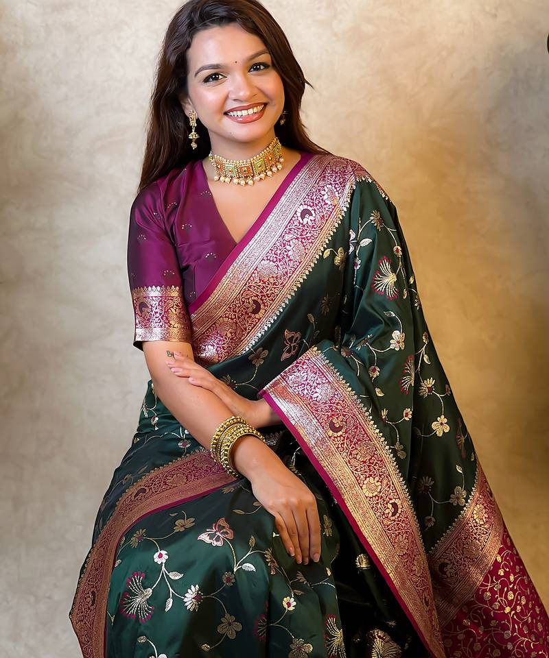 banarasi jaal zari woven silk blend saree