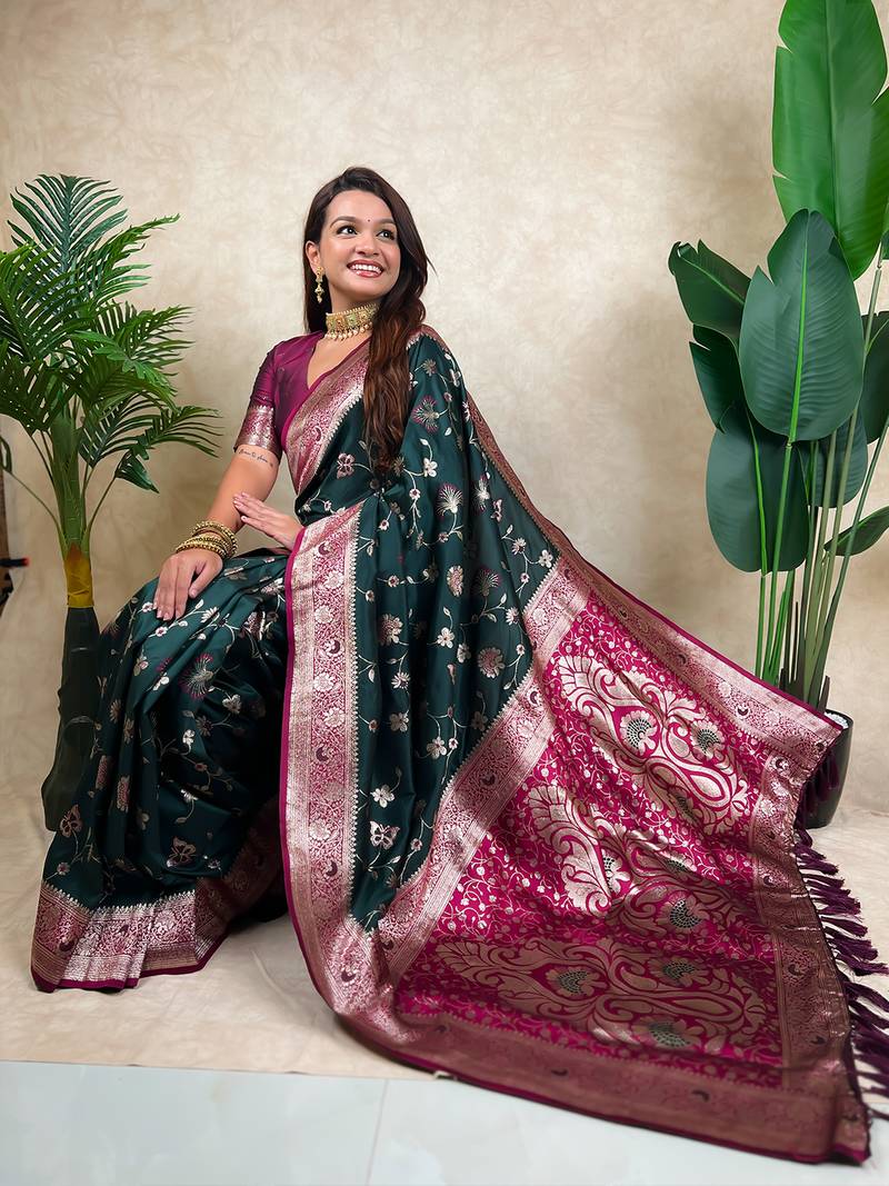 banarasi jaal zari woven silk blend saree