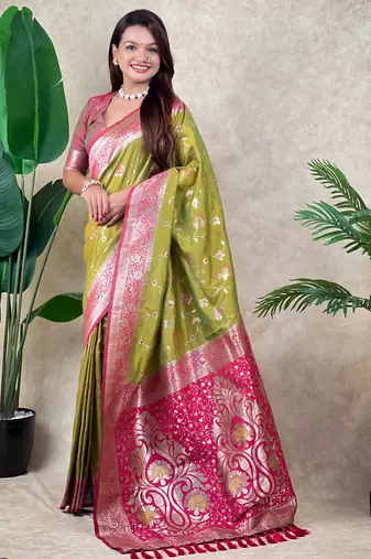banarasi jaal zari woven silk blend saree