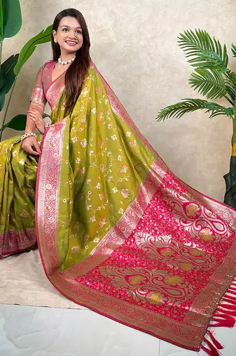 banarasi jaal zari woven silk blend saree