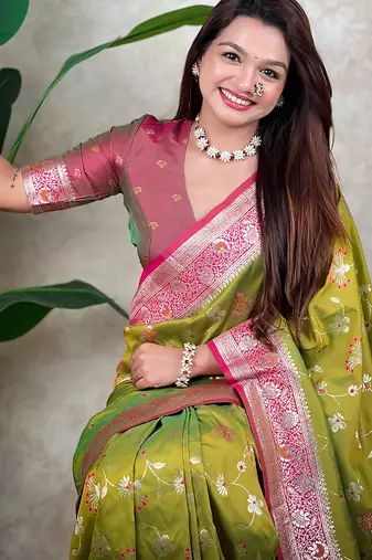 banarasi jaal zari woven silk blend saree