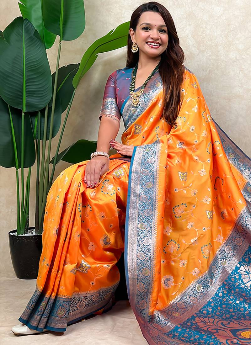 banarasi jaal zari woven silk blend saree