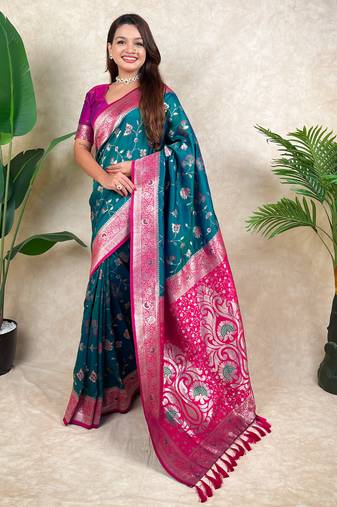 banarasi jaal zari woven silk blend saree