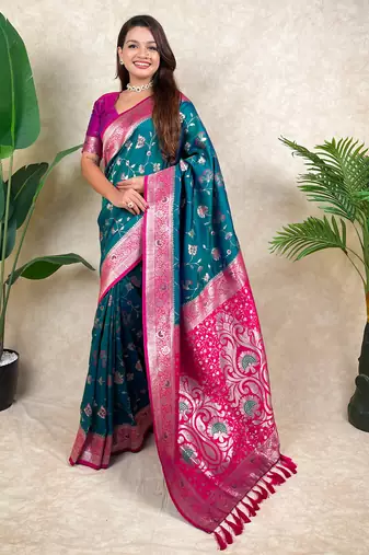 banarasi jaal zari woven silk blend saree