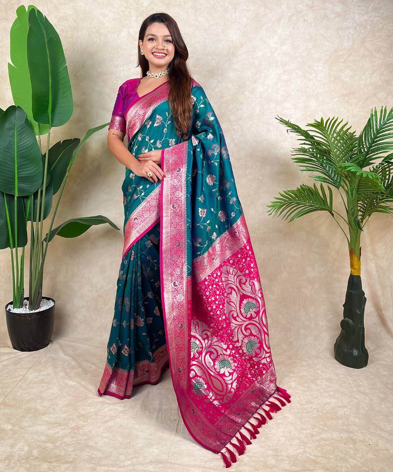 banarasi jaal zari woven silk blend saree