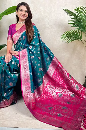 banarasi jaal zari woven silk blend saree