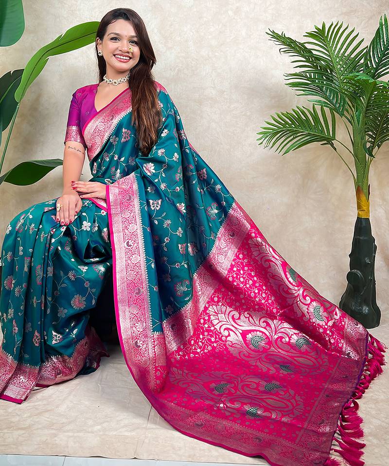 banarasi jaal zari woven silk blend saree